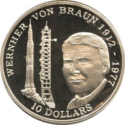 10 Dollars - Elizabeth II Wernher von Braun, Niue, 1992 reverse image