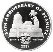 10 Dollars - Elizabeth II Snoopy and Woodstock, Niue, 2000 reverse image