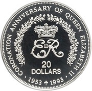 20 Dollars - Elizabeth II Coronation Jubilee, Niue, 1993 reverse image