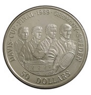 50 Dollars - Elizabeth II Davis Cup Tennis, Niue, 1989 reverse image