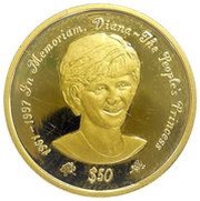 50 Dollars - Elizabeth II Diana, The People's Princess, Niue, 1997 reverse image