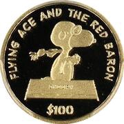 100 Dollars - Elizabeth II Snoopy Flying Ace, Niue, 2001 reverse image