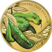 100 Dollars - Elizabeth II Green Tree Python, Niue, 2019 reverse image