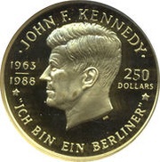 250 Dollars - Elizabeth II John F. Kennedy, Niue, 1988 reverse image