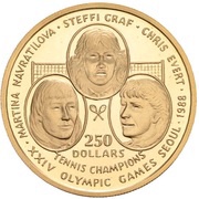 250 Dollars - Elizabeth II Navratilova, Graf and Evert, Niue, 1988 reverse image