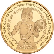 250 Dollars - Elizabeth II Steffi Graf, Niue, 1988 reverse image