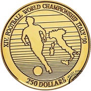 250 Dollars - Elizabeth II 1990 World Soccer Championship, Niue, 1990 reverse image