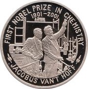 1 Won Nobel prize in Chemistry; Copper-nickel, North Korea, 2001 reverse image