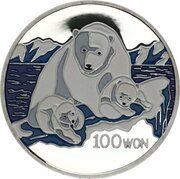 100 Won Polar bear, North Korea, 1999 reverse image