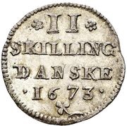 2 Skilling - Christian V, Norway, 1673 reverse image