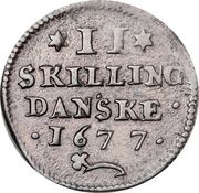 2 Skilling - Christian V Grenailletype, Norway, 1677 reverse image