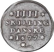 4 Skilling - Christian V Grenailletype, Norway, 1677 reverse image