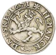 2 Mark - Christian V, Norway, 1671 reverse image