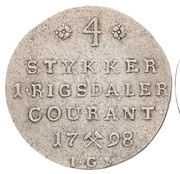 ⅕ Rigsdaler Species / ¼ Rigsdaler Courant - Christian VII reverse image