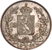 12 Skilling - Carl XV, Norway, 1865 reverse image