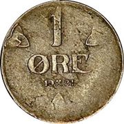 1 Øre - Haakon VII Copper-Nickel pattern strike reverse image