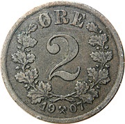 2 Øre - Haakon VII, Norway, 1906-1907 reverse image