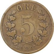 5 Øre - Haakon VII, Norway, 1907 reverse image