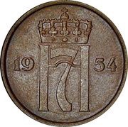 5 Øre - Haakon VII Copper plated iron pattern strike obverse image