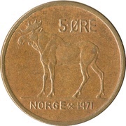 5 Øre - Olav V, Norway, 1958-1973 reverse image