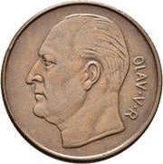 5 Øre - Olav V high relief portrait obverse image