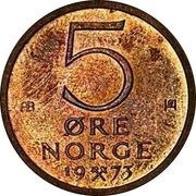 5 Øre - Olav V Trial strike, Norway, 1973 reverse image