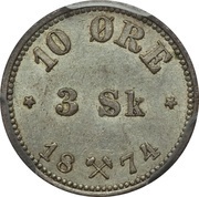 10 Øre / 3 Skilling - Oscar II reverse image