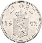 10 Øre - Oscar II, Norway, 1875-1903 reverse image