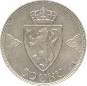 50 Øre - Haakon VII Type 2, Norway, 1920-1923 reverse image