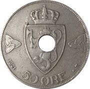 50 Øre - Haakon VII Type 3, Norway, 1920-1923 reverse image