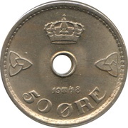 50 Øre - Haakon VII Type 4, Norway, 1926-1949 reverse image