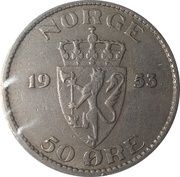 50 Øre - Haakon VII, Norway, 1953-1957 reverse image