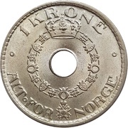 1 Krone - Haakon VII, Norway, 1925-1951 reverse image