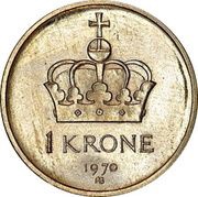 1 Krone - Olav V Trial strike, Norway, 1970 reverse image