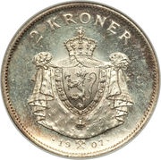 2 Kroner - Haakon VII Independence; Type 1b - small Coat of Arms obverse image