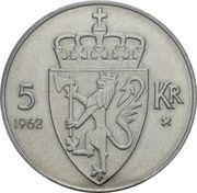 5 Kroner - Olav V Pattern, Norway, 1962 reverse image