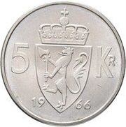 5 Kroner - Olav V Type 1, Norway, 1963-1973 reverse image