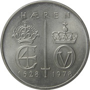 5 Kroner - Olav V 350th Anniversary of Norwegian Army, Norway, 1978 reverse image