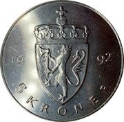5 Kroner - Harald V Type 1, Norway, 1992-1994 reverse image