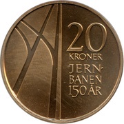 20 Kroner - Harald V First Norwegian Railroad, Norway, 2004 reverse image