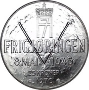 25 Kroner - Olav V Liberation, Norway, 1970 reverse image