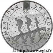 50 Kroner - Olav V 1994 Olympics in Lillehammer, Norway, 1991 reverse image