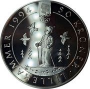 50 Kroner - Olav V 1994 Olympics in Lillehammer, Norway, 1991 reverse image