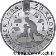50 Kroner - Harald V 1994 Olympics in Lillehammer, Norway, 1992 reverse image