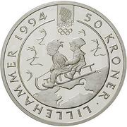 50 Kroner - Harald V 1994 Olympics in Lillehammer, Norway, 1992 reverse image