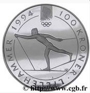 100 Kroner - Olav V 1994 Olympics - Cross-Country Skiing, Norway, 1991 reverse image