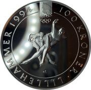 100 Kroner - Olav V 1994 Olympics - Speed Skating, Norway, 1991 reverse image