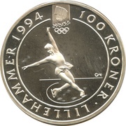 100 Kroner - Harald V 1994 Olympics - Figure Skating, Norway, 1993 reverse image