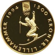 1500 Kroner - Harald V 1994 Olympics in Lillehammer, Norway, 1993 reverse image