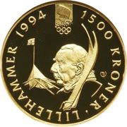 1500 Kroner - Harald V 1994 Olympics - Roald Amundsen, Norway, 1993 reverse image